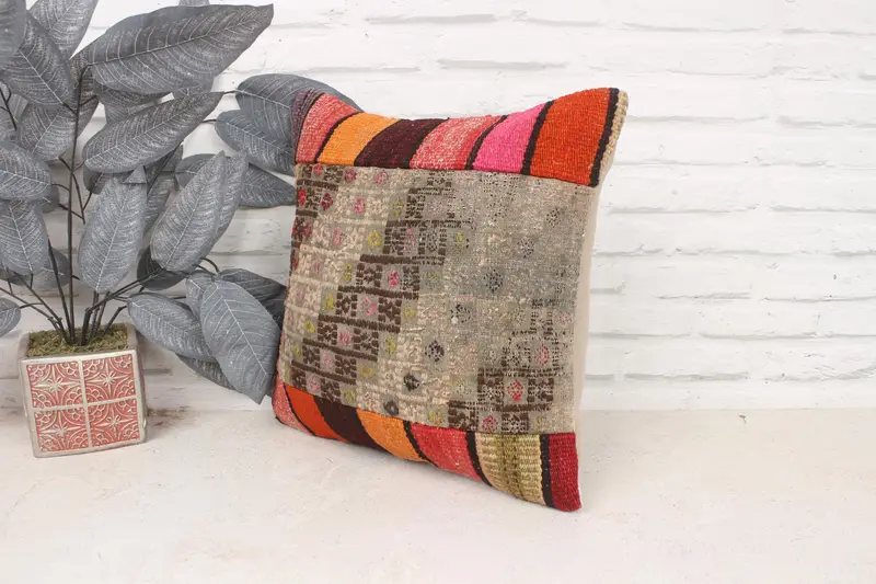 Tribal Cushion Cover, Art Deco Cushion Cover, Vintage Pillow, Boho Pillow Sham Cover, 16x16 Beige Pillow Cover, Boho Pillow, Pillow Cover - 4