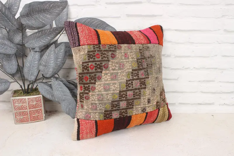 Tribal Cushion Cover, Art Deco Cushion Cover, Vintage Pillow, Boho Pillow Sham Cover, 16x16 Beige Pillow Cover, Boho Pillow, Pillow Cover - 3