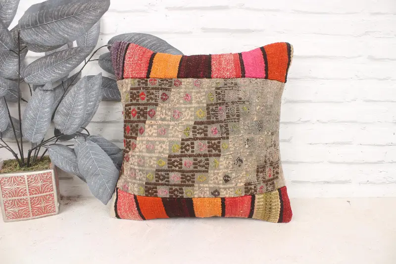 Tribal Cushion Cover, Art Deco Cushion Cover, Vintage Pillow, Boho Pillow Sham Cover, 16x16 Beige Pillow Cover, Boho Pillow, Pillow Cover - 1