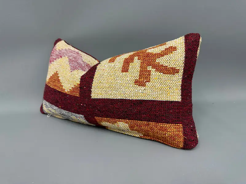 Cushion Cover, Kilim Pillow, Antique Pillows, Boho Pillow Sham Cover, Ethnic Throw Cushion Case, Kilim Rug Cushion, 10x20 Red Pillow Cover - 3