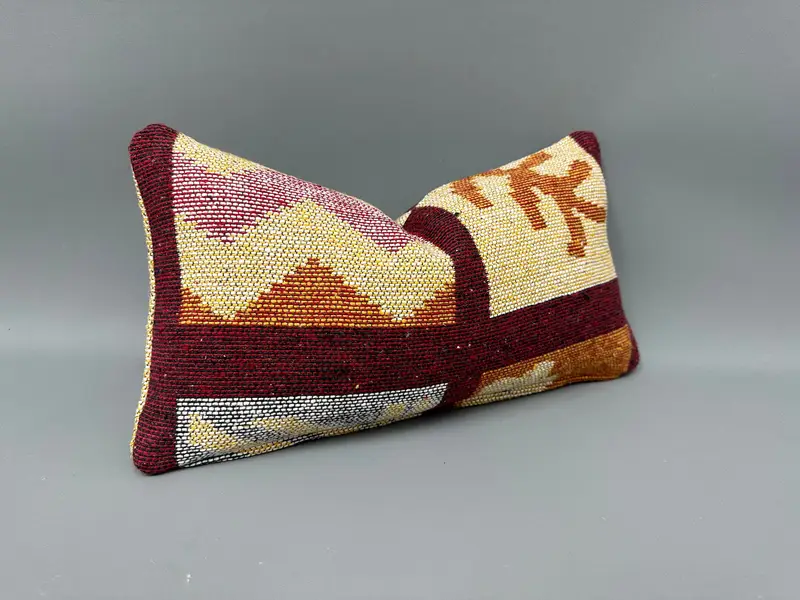 Cushion Cover, Kilim Pillow, Antique Pillows, Boho Pillow Sham Cover, Ethnic Throw Cushion Case, Kilim Rug Cushion, 10x20 Red Pillow Cover - 2
