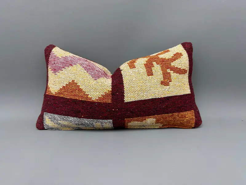Cushion Cover, Kilim Pillow, Antique Pillows, Boho Pillow Sham Cover, Ethnic Throw Cushion Case, Kilim Rug Cushion, 10x20 Red Pillow Cover - 1