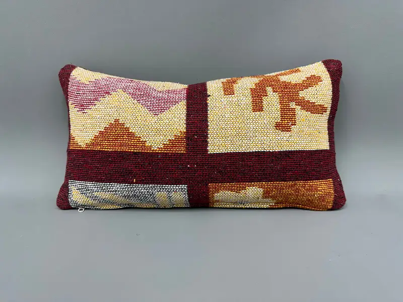 Cushion Cover, Kilim Pillow, Antique Pillows, Boho Pillow Sham Cover, Ethnic Throw Cushion Case, Kilim Rug Cushion, 10x20 Red Pillow Cover - 4