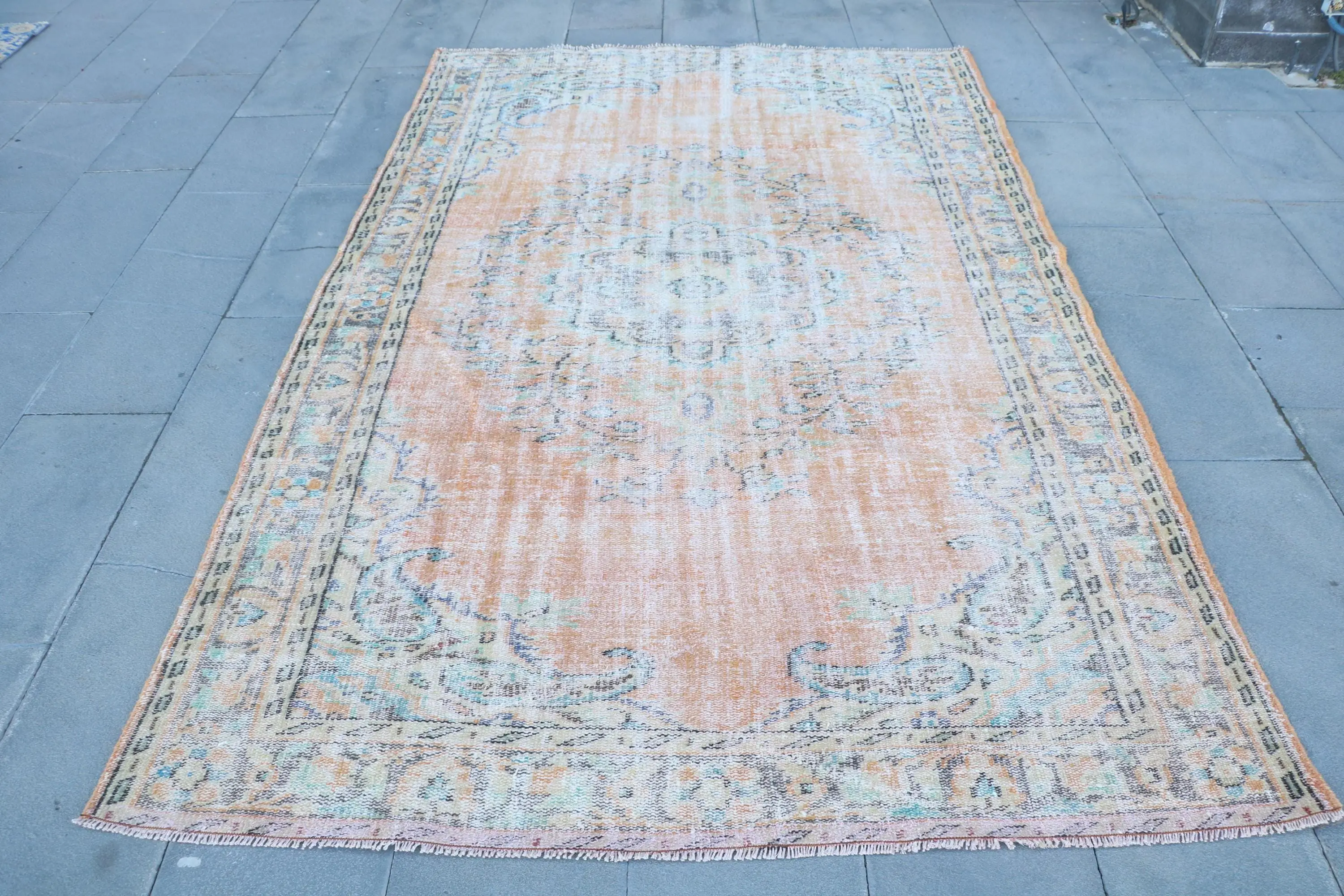 5.4x8.5 ft Vintage Büyük Halı, Türk Turuncu Oryantal Halı - 1