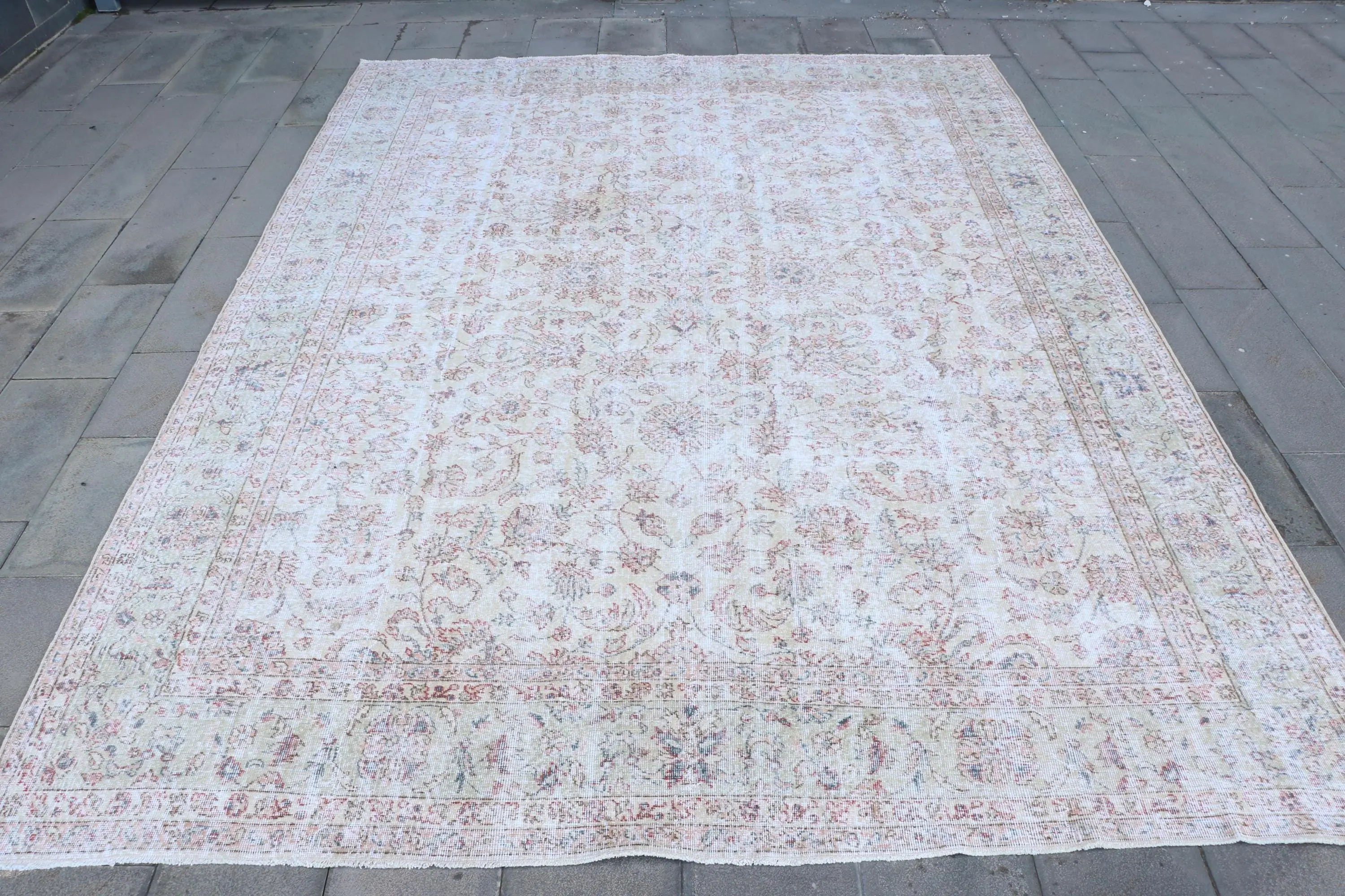 Vintage Rug 8.8x12 ft (268x365 cm), White Turkish Rug - 1