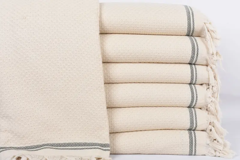 Turkish Khaki Green Striped Blanket, Full XL, 93x91 Inches