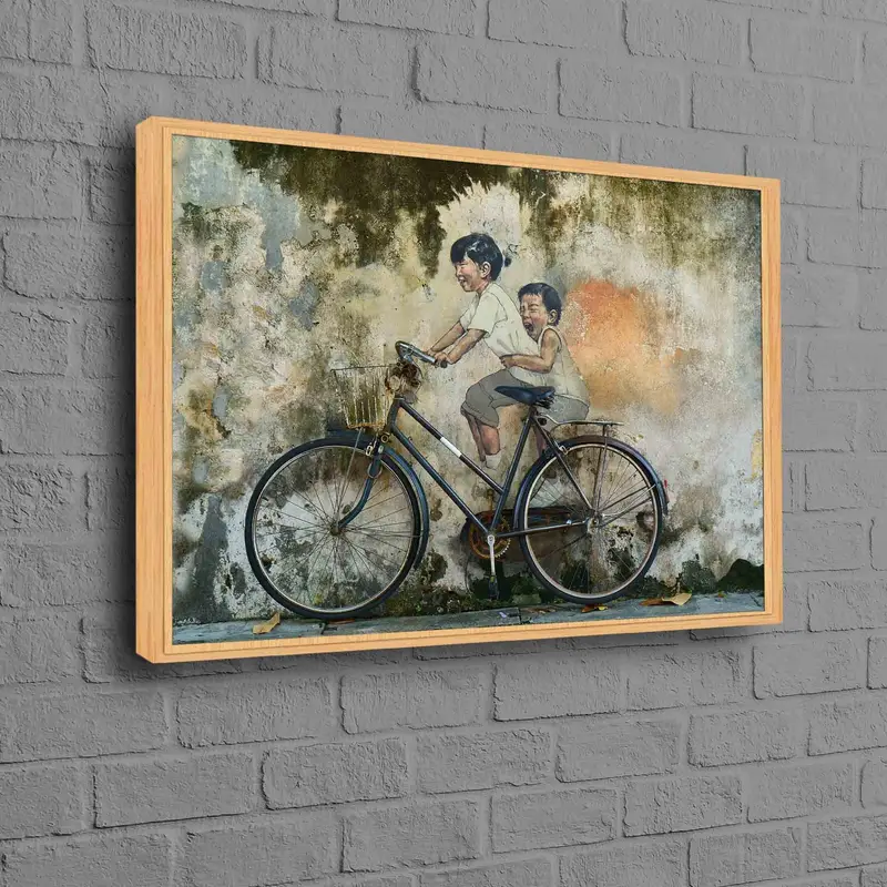 モダンな自転車グラフィティ キャンバス: ペナン ストリート アート プリント