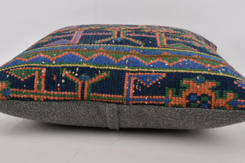 24x24 Blue Cushion, Boho Pillow Sham Cover, Tapestry Cushion Case, Pillow Case, Boho Pillow, Vintage Kilim Pillow - 5