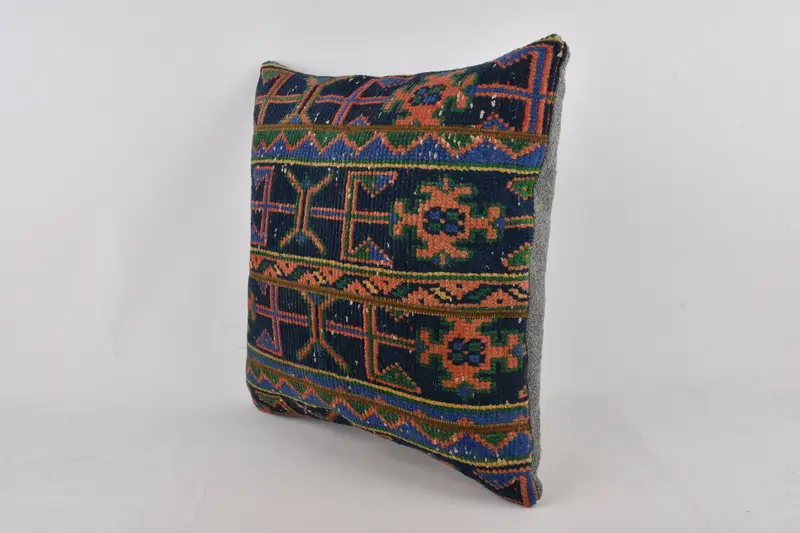 24x24 Blue Cushion, Boho Pillow Sham Cover, Tapestry Cushion Case, Pillow Case, Boho Pillow, Vintage Kilim Pillow - 3