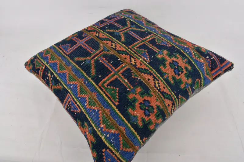 24x24 Blue Cushion, Boho Pillow Sham Cover, Tapestry Cushion Case, Pillow Case, Boho Pillow, Vintage Kilim Pillow - 6
