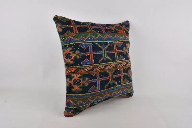 24x24 Blue Cushion, Boho Pillow Sham Cover, Tapestry Cushion Case, Pillow Case, Boho Pillow, Vintage Kilim Pillow - 2