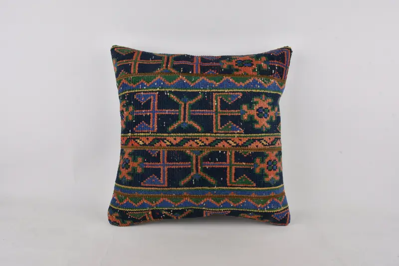 24x24 Blue Cushion, Boho Pillow Sham Cover, Tapestry Cushion Case, Pillow Case, Boho Pillow, Vintage Kilim Pillow - 1