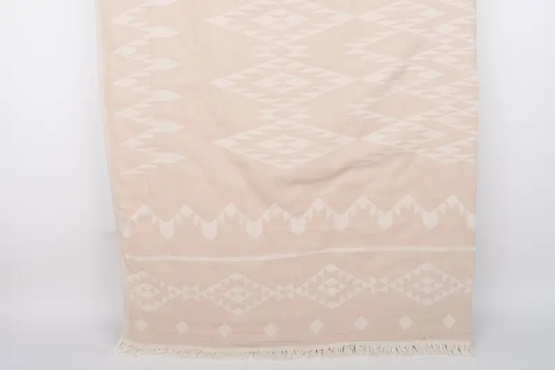 Personalized Turkish Cotton Beige Plaid Blanket, 70x60 Inches