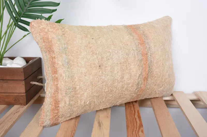 Cushion Cover, Vintage Pillow, Meditation Cushion Cover, Kilim Pillow, 12x20 Beige Cushion Cover, Ethnic Throw Pillow, Throw Kilim Pillow - 4