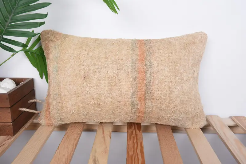 Cushion Cover, Vintage Pillow, Meditation Cushion Cover, Kilim Pillow, 12x20 Beige Cushion Cover, Ethnic Throw Pillow, Throw Kilim Pillow - 1