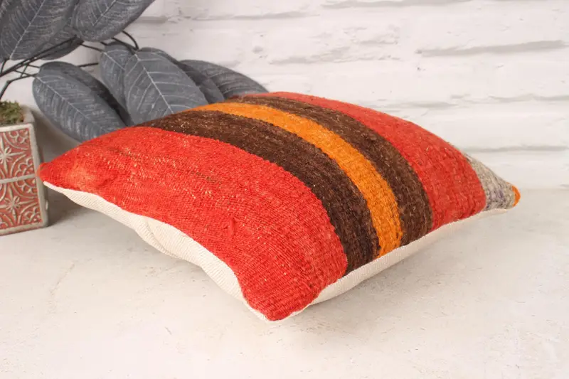 Boho Pillow, 12x12 Red Cushion Case, Seat Cushion Cover, Ethnical Kilim Rug Pillow, Handmade Kilim Cushion, Pillow Cover - 6
