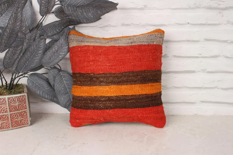 Boho Pillow, 12x12 Red Cushion Case, Seat Cushion Cover, Ethnical Kilim Rug Pillow, Handmade Kilim Cushion, Pillow Cover - 1