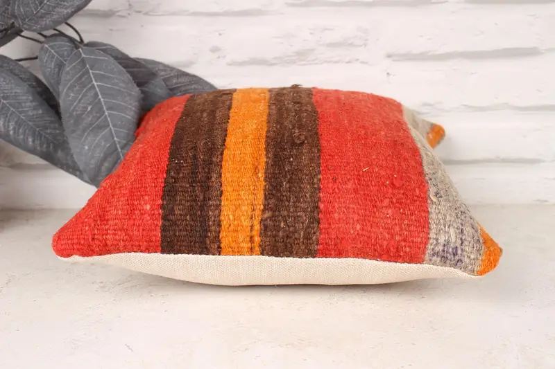 Boho Pillow, 12x12 Red Cushion Case, Seat Cushion Cover, Ethnical Kilim Rug Pillow, Handmade Kilim Cushion, Pillow Cover - 5