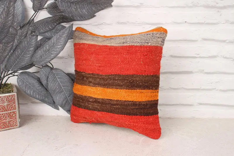 Boho Pillow, 12x12 Red Cushion Case, Seat Cushion Cover, Ethnical Kilim Rug Pillow, Handmade Kilim Cushion, Pillow Cover - 4