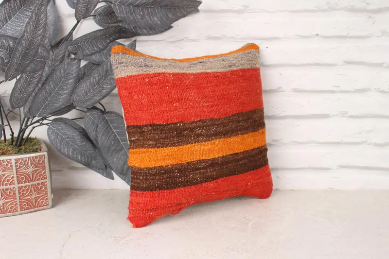 Boho Pillow, 12x12 Red Cushion Case, Seat Cushion Cover, Ethnical Kilim Rug Pillow, Handmade Kilim Cushion, Pillow Cover - 3