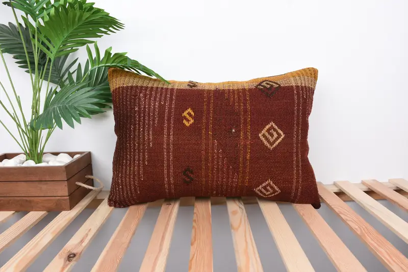Cushion, Ottoman Cushion Case, Turkish Bench Pillow Cover, Gift Pillow, Turkish Pillow, 16x24 Red Pillow Sham, Handmade Kilim Cushion - 1