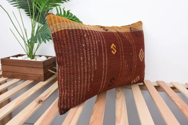 Cushion, Ottoman Cushion Case, Turkish Bench Pillow Cover, Gift Pillow, Turkish Pillow, 16x24 Red Pillow Sham, Handmade Kilim Cushion - 4