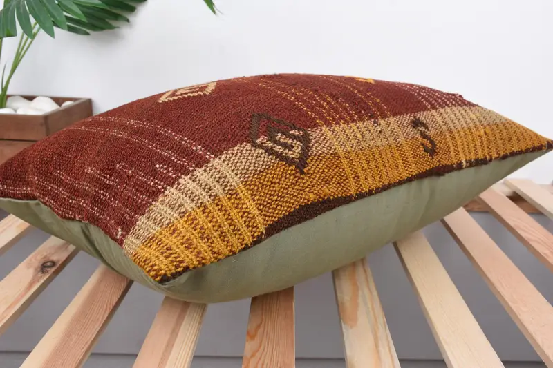 Cushion, Ottoman Cushion Case, Turkish Bench Pillow Cover, Gift Pillow, Turkish Pillow, 16x24 Red Pillow Sham, Handmade Kilim Cushion - 6
