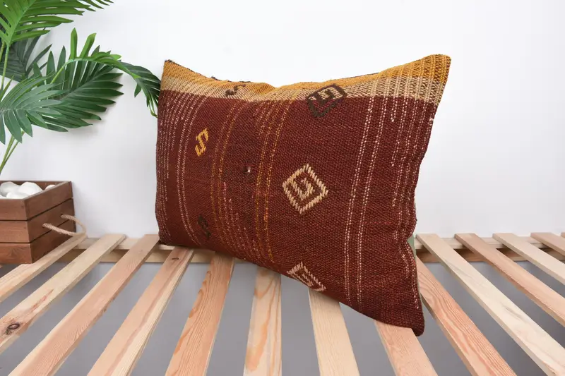 Cushion, Ottoman Cushion Case, Turkish Bench Pillow Cover, Gift Pillow, Turkish Pillow, 16x24 Red Pillow Sham, Handmade Kilim Cushion - 5