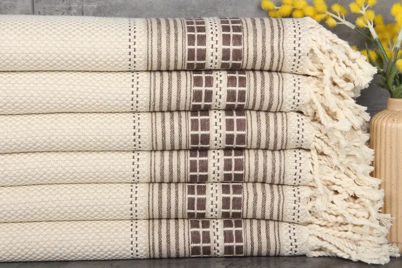 Monogrammed Beach Towel Turkish Organic Cotton Brown, Beige, 38x65 Inches