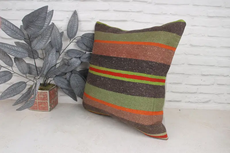 Almohada de lanzamiento de kilim vintage, almohada turca de kilim, almohada de almohada verde 20x20, almohada de alfombra de kilim étnico, cojín de tiro vintage, cojín - 4