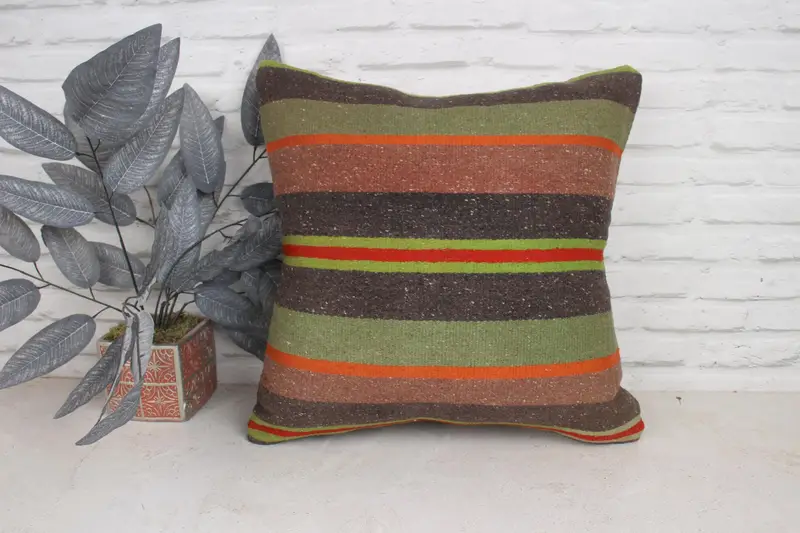 Almohada de lanzamiento de kilim vintage, almohada turca de kilim, almohada de almohada verde 20x20, almohada de alfombra de kilim étnico, cojín de tiro vintage, cojín - 1