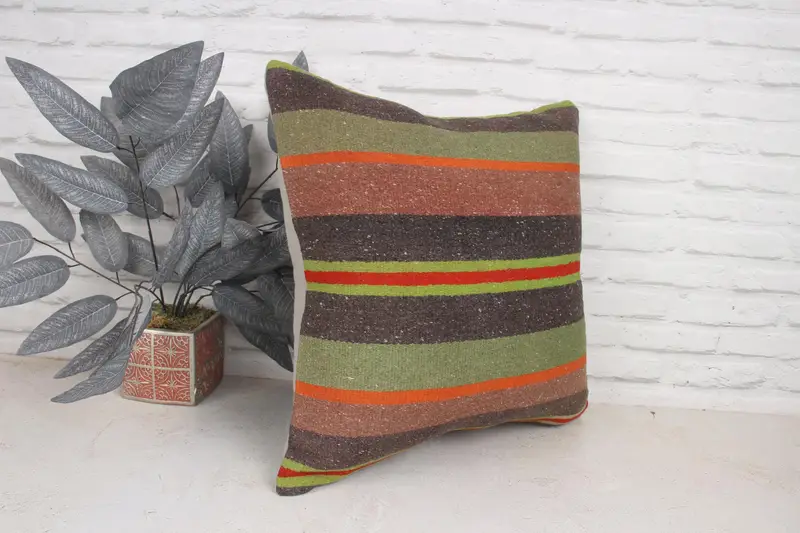 Almohada de lanzamiento de kilim vintage, almohada turca de kilim, almohada de almohada verde 20x20, almohada de alfombra de kilim étnico, cojín de tiro vintage, cojín - 3