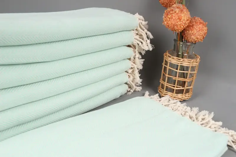 Turkish Towels Beach Mint Herringbone Organic Cotton, 40x71 Inches