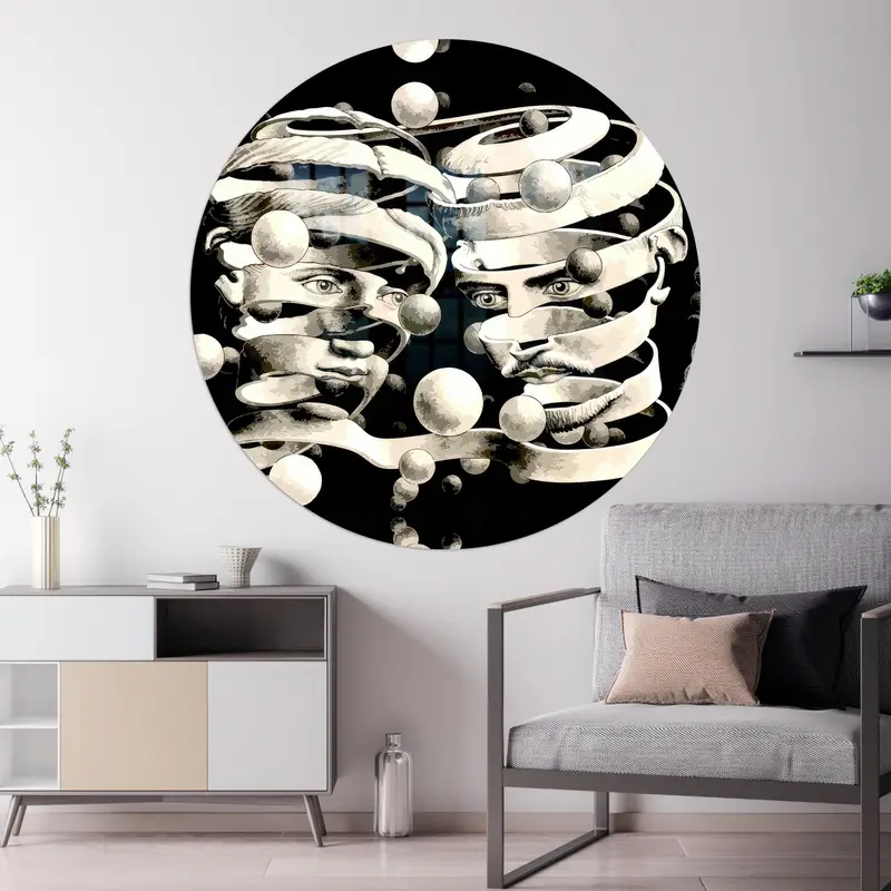 Escher'den Esinlenen Gerçeküstü Soyut Baskılı Cam - Modern Elegance
