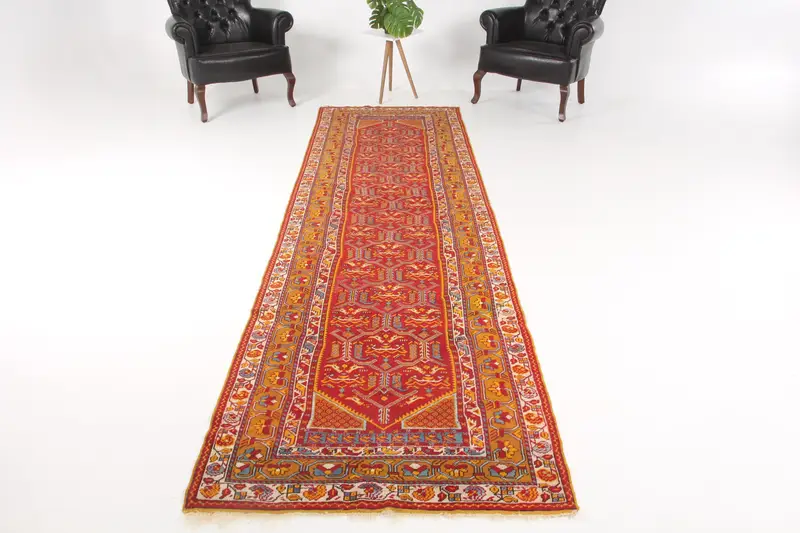 Alfombra turca vintage, alfombra Oushak de 3,3x11,8 pies, alfombra Red Runner Ombré - 1