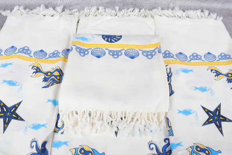 Organic Beach Towel, Family Gift, Bachelorette Party Gift, Quick-dry peshtemal, 70x40 Cotton Sea Patterned Towel, Friends Beach Towel, Handmade Gift - 5