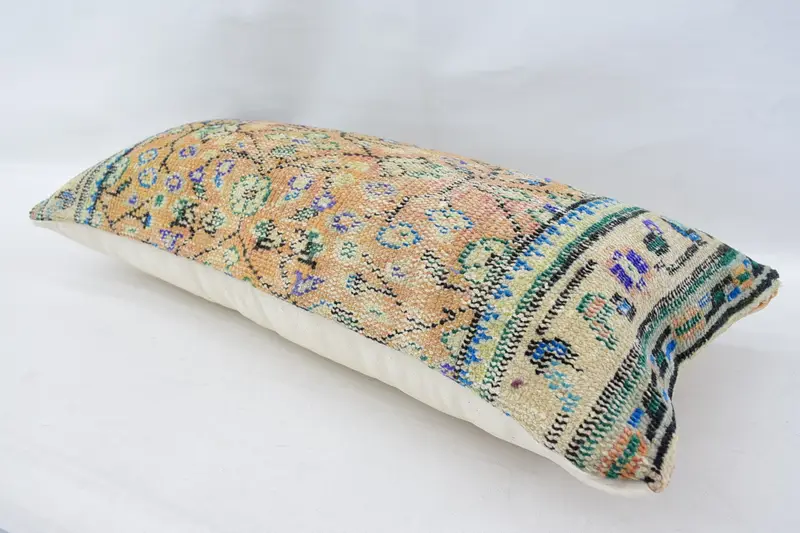 Rustic Cushion Case, Pillow Cover, Boho Pillow Sham Cover, Chair Cushion, Throw Kilim Pillow, Kilim Cushion Sham, 16x36 Orange Cushion - 6