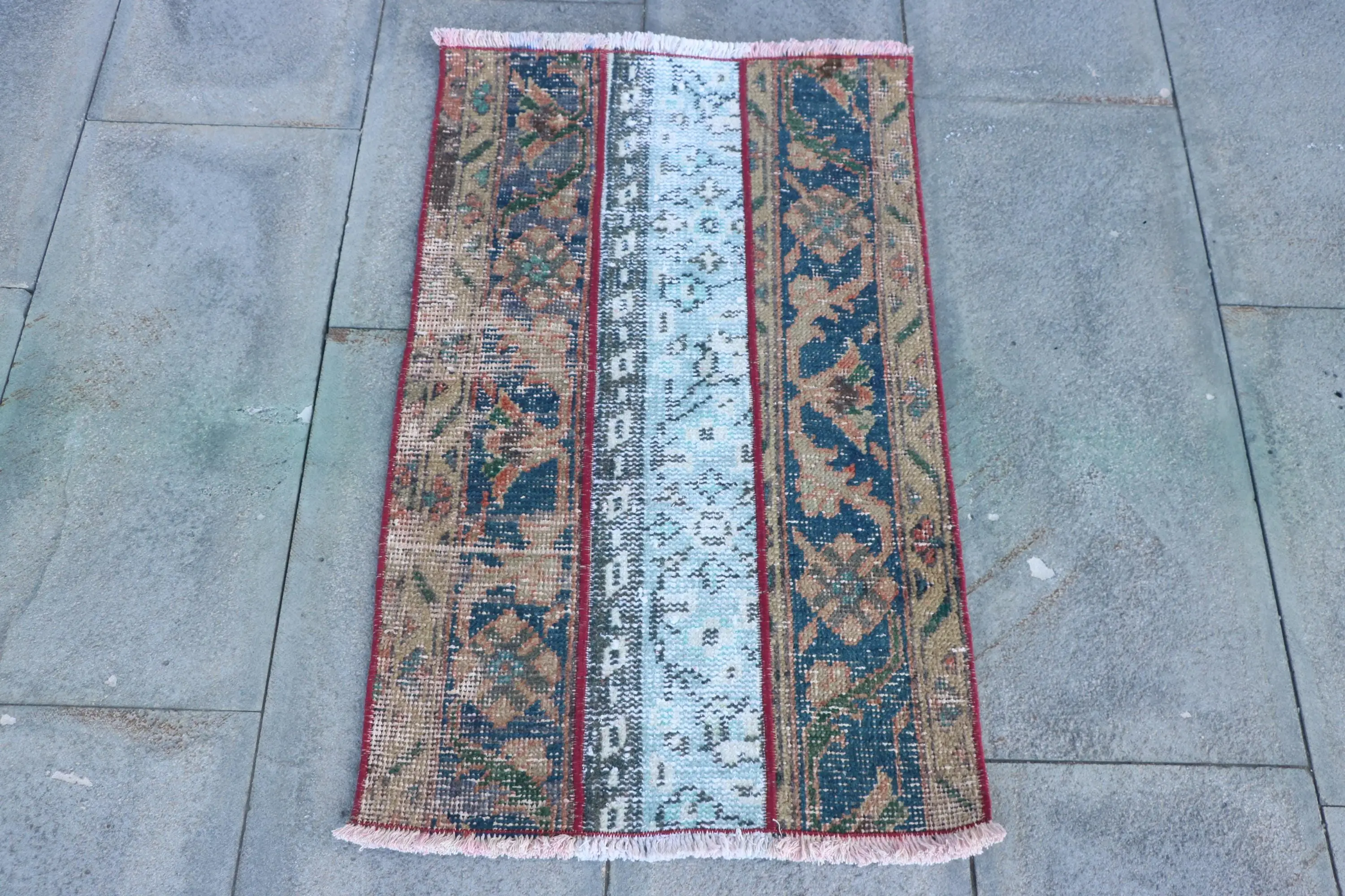 Turkish 1.7x2.9 ft Small Rug, Vintage Rug, Blue Check Rug - 1
