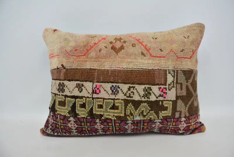 Turkish Pillow, Ethnical Kilim Rug Pillow, Cushion Cover, 20x28 Brown Cushion, Yoga Cushion Cover, Bolster Throw Cushion Case, Home Decor Pillow - 1