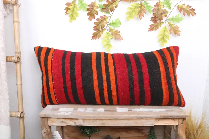 Ethnical Kilim Rug Pillow, Vintage Pillow, Indoor Cushion Cover, Interior Designer Pillow, 16x36 Red Cushion Case, Cushion Cover - 1