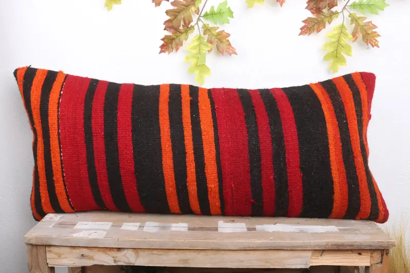 Ethnical Kilim Rug Pillow, Vintage Pillow, Indoor Cushion Cover, Interior Designer Pillow, 16x36 Red Cushion Case, Cushion Cover - 2