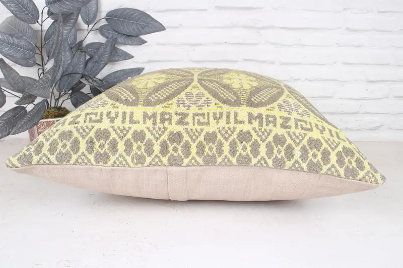 Shabby Chic Pillow Case, Turkish Kilim Pillow, Pillow Case, 24x24 Yellow Pillow Cover, Antique Pillows, Gift Pillow, Traditional Cushion - 5