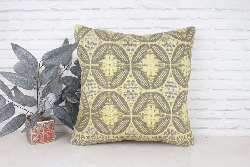 Shabby Chic Pillow Case, Turkish Kilim Pillow, Pillow Case, 24x24 Yellow Pillow Cover, Antique Pillows, Gift Pillow, Traditional Cushion - 1