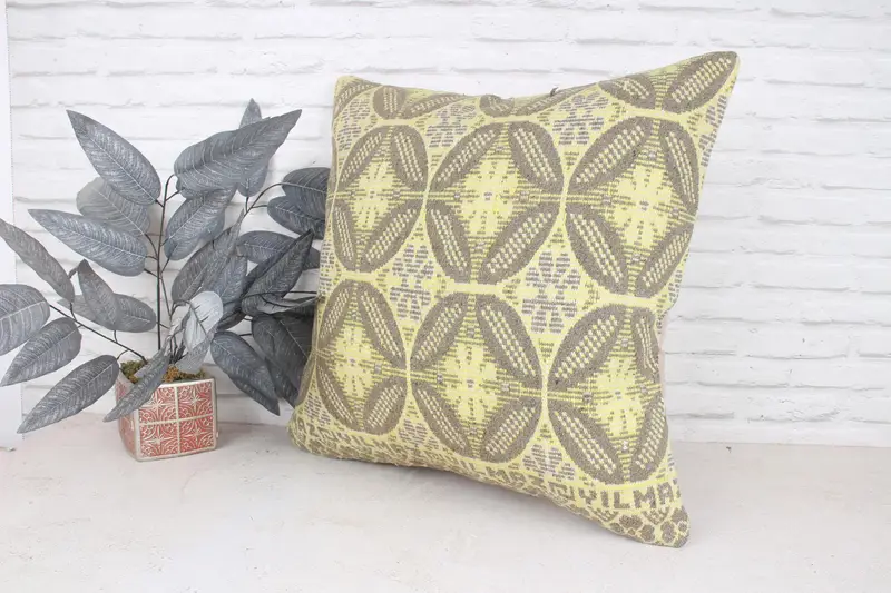 Shabby Chic Pillow Case, Turkish Kilim Pillow, Pillow Case, 24x24 Yellow Pillow Cover, Antique Pillows, Gift Pillow, Traditional Cushion - 4