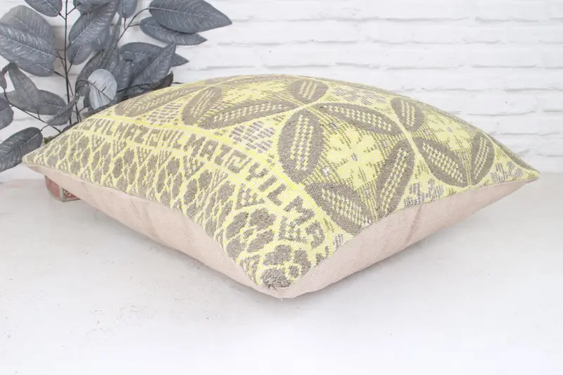 Shabby Chic Pillow Case, Turkish Kilim Pillow, Pillow Case, 24x24 Yellow Pillow Cover, Antique Pillows, Gift Pillow, Traditional Cushion - 6