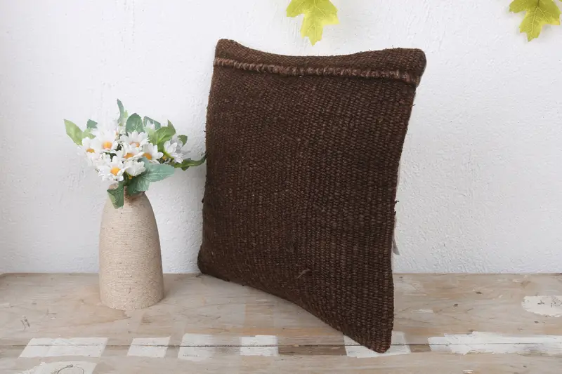 Turkish Kilim Pillow, 12x12 Brown Pillow Cover, Cushion Cover, Rustic Cushion Case, Home Decor Pillow, Pastel Cushion, Throw Kilim Pillow - 4