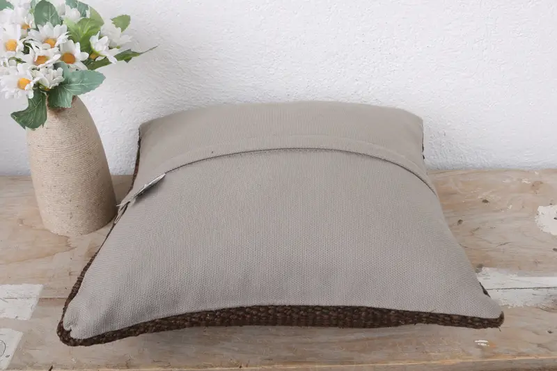 Turkish Kilim Pillow, 12x12 Brown Pillow Cover, Cushion Cover, Rustic Cushion Case, Home Decor Pillow, Pastel Cushion, Throw Kilim Pillow - 7