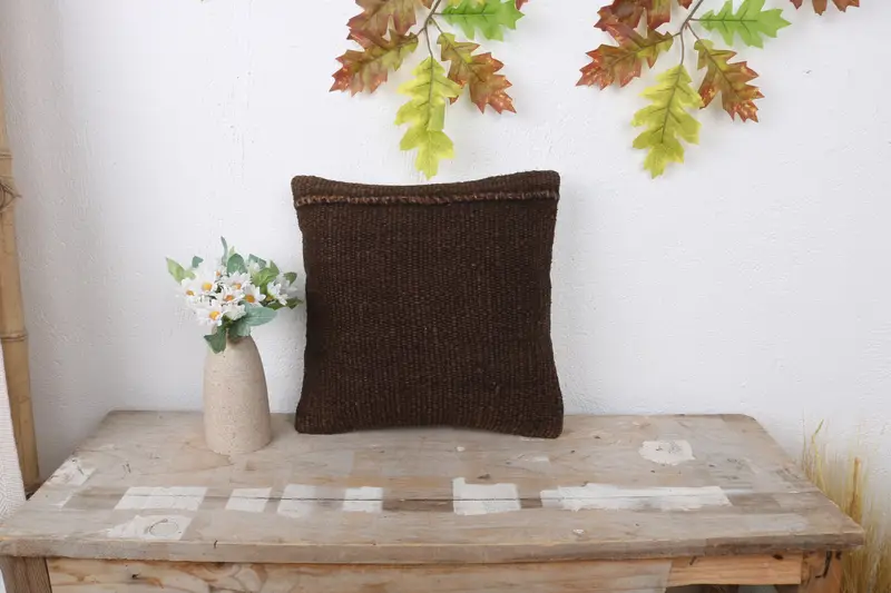 Turkish Kilim Pillow, 12x12 Brown Pillow Cover, Cushion Cover, Rustic Cushion Case, Home Decor Pillow, Pastel Cushion, Throw Kilim Pillow - 1