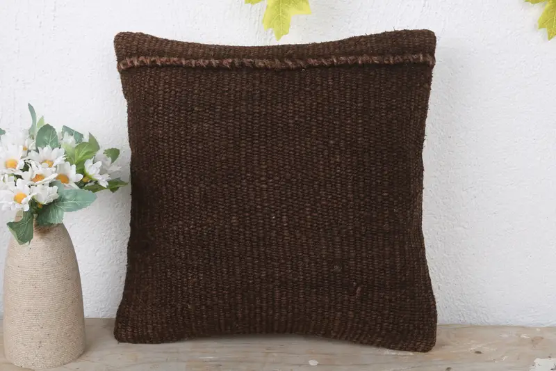 Turkish Kilim Pillow, 12x12 Brown Pillow Cover, Cushion Cover, Rustic Cushion Case, Home Decor Pillow, Pastel Cushion, Throw Kilim Pillow - 2