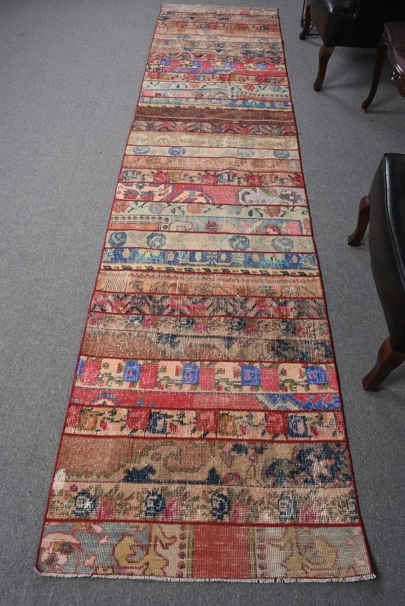 Kırmızı ve Mavi Puantiyeli Halı, 2,9x12,3 ft Şık Dekor